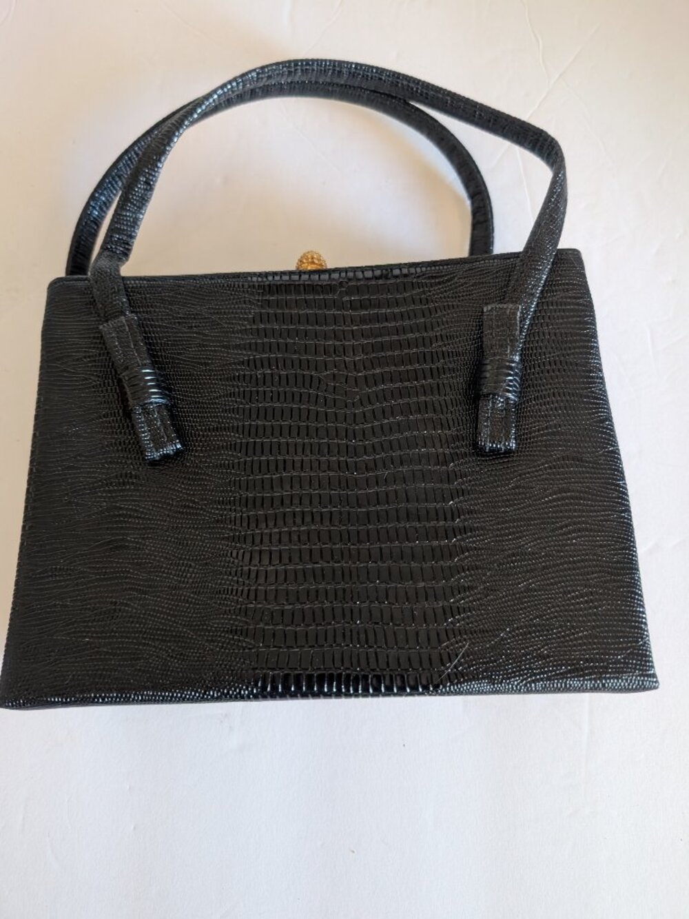 VINTAGE AFTER FIVE BLACK FAUX SNAKE SKIN HANDBAG